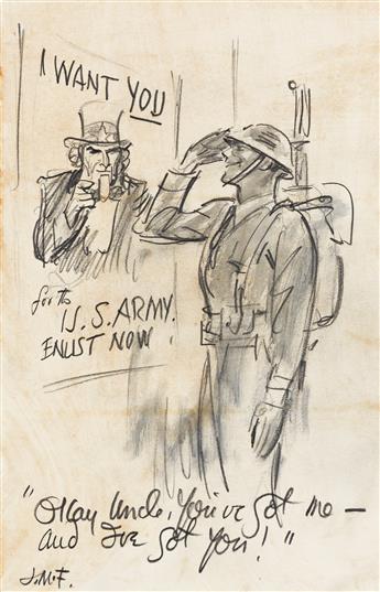 JAMES MONTGOMERY FLAGG (1870-1960) Group of 4 proposed U.S. Army post card designs including I Want You.